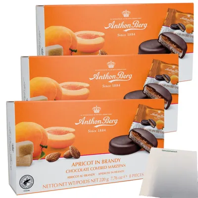 Produktbild von A.Berg Schokolade Aprikose in Brandy 3er Pack (3x220g Packung) + usy Block