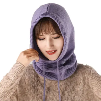 Produktbild von Winterhaube Damen gestrickt Skimaske Outdoor Mütze Einheitsgröße purple01