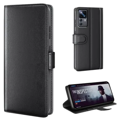 Produktbild von Echtleder Handyhülle für Xiaomi 12T / 12T Pro Lederhülle Cover Case Tasche Klapphülle Fliphülle Leder Hülle Farbe: Schwarz