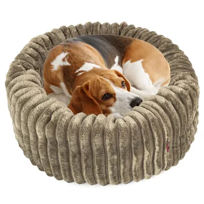 Produktbild von BOUTIQUE ZOO Donut Hundebett L 60 cm Olivgrün | Rundes Hundesofa mit Kissen | WildKunstleder & waschbar