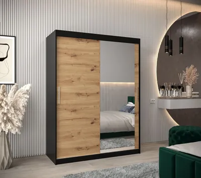 Produktbild von Schwebetürenschrank mit einer Breite von 150 cm TIMEA 2 – Schwarz / Eiche Artisan