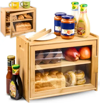 Produktbild von Bambus-brotkasten aufbewahrungsbox für lebensmittel und gewürze küchenregal küchenschrank schneidebrett