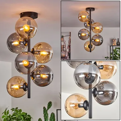 Produktbild von Isorella Deckenlampe aus Metall/Glas in Schwarz/Rauchfarben/Bernsteifarbenn