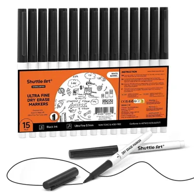 Produktbild von Whiteboard Stifte 15 Stück Schwarz Ultrafeine Spitze 0,7 mm Abwischbar