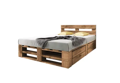 Produktbild von Lermowood Palettenbett M2 180 x 200 cm mit Kopfteil und 2 Bettkästen Eiche Holzbett Massivholzbett Bett aus Paletten Seniorenbett Kinderbett Jugendbett
