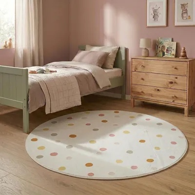 Produktbild von Volero - Waschbarer Kinderteppich Rund - Evi Confetti Bunt - Ø 140 cm - Kinderzimmer, Babyzimmer - Klassik