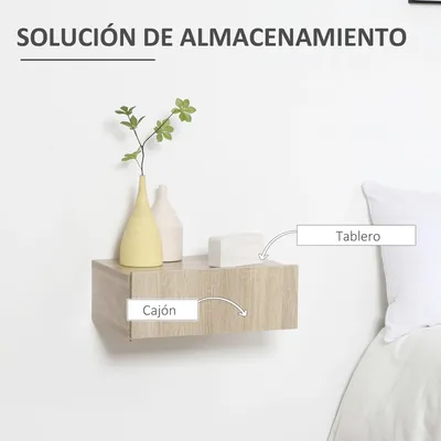 Obrázek produktu pro Sada 2 nočních stolků - Nástěnné plovoucí noční stolky - 1 zásuvka - Moderní design - 40×30×15 cm - Khaki barva