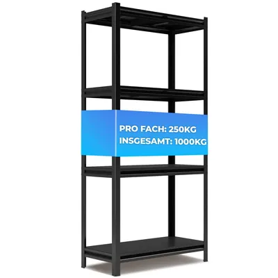 Produktbild von ALL Premium Metallregal Schwarz Schwerlastregal 180x90x40cm – 1000 kg Traglast Kaltgewalzter Stahl – Robustes Kellerregal