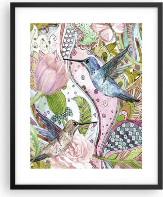 Produktbild von Gerahmtes Poster - Schwarzer Rahmen - Vogel Schmetterling Blume - 40x50 cm - Wand Bild - Wanddeko - Wandbilder - Wandposter - Bilderrahmen - Bilder - Kunstdruck - Wandbild - P2BPA40x50-4065