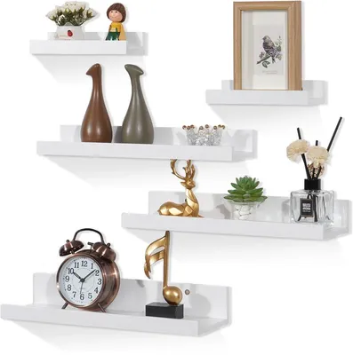 Weiße Wandregale Set von 5 - Schweberegale für Wohnzimmer, Badezimmer, Küche, Schlafzimmer, Büro