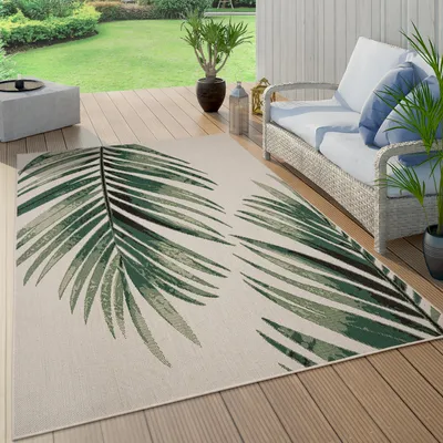 Produktbild von Outdoor Teppich Wetterfest Balkon Palmen Dschungel Florales Boho Muster Grün Grösse 120x170 cm