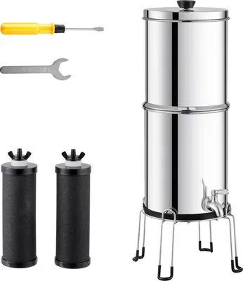 Zdjęcie produktu dla Grawitacyjny system filtracji wody SucceBuy 2.25G, filtracja blatowa ze stali nierdzewnej 304, redukcja ołowiu i 99% chloru, z filtrami węglowymi, kranem i stojakiem, do domu i na kemping