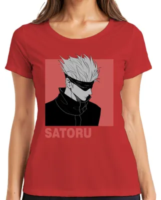 Zdjęcie produktu dla SATORU GOJO Jujutsu Kaisen – koszulka damska z motywem z anime, z opaską na oczy, kolor czerwony, rozmiar L