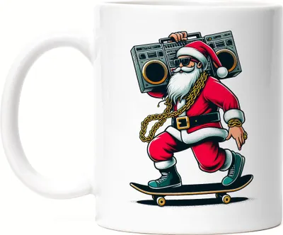 Produktbild von Lustiger Weihnachtsmann Tasse Weiß - Xmas Skaten Cool Geschenk Santa