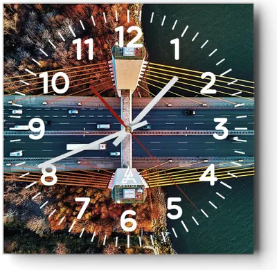 Produktbild von Wanduhr - Quadrat - Glasuhr - Brücke Siekierkowski Warschau - 30x30cm - Schleichendes Uhrwerk - Lautlos - zum Aufhängen bereit - Dekoration Modern - Wanddekoration aus Glas - C4AC30x30-4663