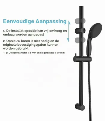 Duschstange Mattschwarz 60 cm, verstellbarer Halter