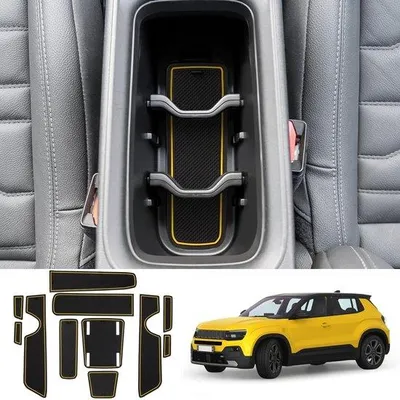 Obrázek produktu pro Doplňky pro Jeep Avenger, protiskluzové rohože, žluté, středová konzole, gumové, rohože do dveřních švů, rohože do držáků na nápoje