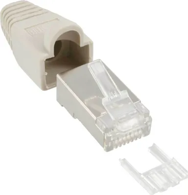 Immagine prodotto di InLine - Connettore a crimpare RJ45 schermato - protezione da piegatura e ausilio per la filettatura - beige -100 pezzi -Bulk (74590)