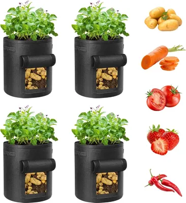 Produktbild von Kartoffel Pflanzsack 7 Gallonen 4 Pack Kartoffelsack Zum Pflanzen,26L Pflanztaschen mit Sichtbarer Klappe,Garten Pflanzbeutel für Gemüse,Tomaten (Schwarz)