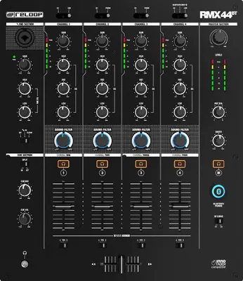 Produktbild von Reloop RMX-44 BT 4-Kanal-Bluetooth-DJ-Clubmixer, 9 Eingänge, 4 Ausgänge, Smart Connectivity Bluetooth Input mit Cue-Funktion