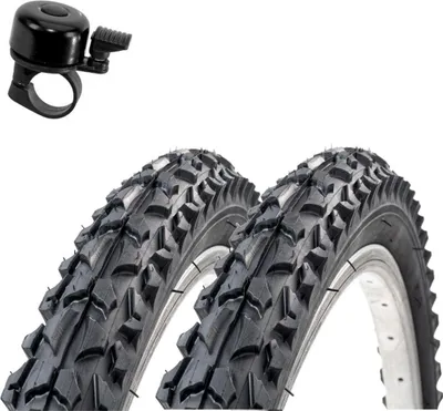 Produktbild von 2 x Roverstone 24" Fahrradreifen Fahrradmantel schwarz 57-507  (24x2,125) inkl. Fahrradklingel
