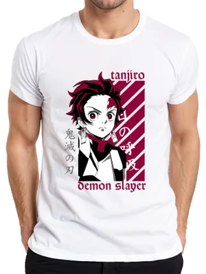 Immagine prodotto di Maglietta Tanjiro Demon Slayer Kimetsu no Yaiba Anime Gift Cosplay Uomo, Bianco, XL