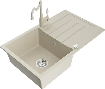 Image de Mexen Bruno Évier en granit 1 bac avec égouttoir et mélangeur Carla, Beige - 6513-69-670700-69