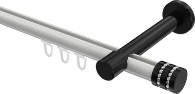 Produktbild von Interdeco Innenlaufstange / Gardinenstange mit Innenlauf Weiß / Schwarz, Typ Prestige Estana (Glitzerkappe), 20 mm Ø 1-läufig, 360 cm