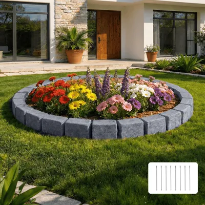 Immagine prodotto di Bordura per aiuole VEVOR effetto pietra, 4,7 m, bordura senza scavo, bordatura per prato, aiuole e giardini, confezione da 4 (6 blocchi da 119x10x15,5 cm ciascuno), 8 punte di fissaggio, grigio arenaria
