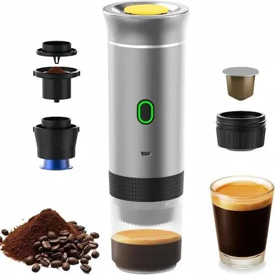 Produktbild von Elektrisches 3-in-1 Kaffeezubehör, für Kaffee-Kapseln und gemahlenen Kaffee geeignet, Kaltzubereitung und Wärmezubereitung (Silber).