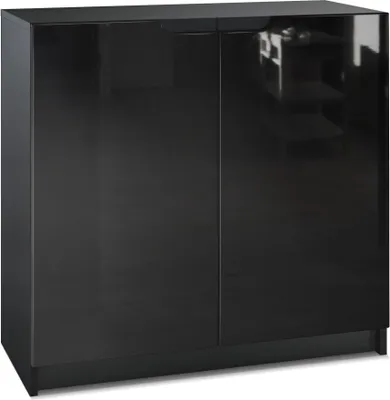 Produktbild von Vladon Sideboard Logan,  Germany, Kommode mit 2 Türen, Schwarz matt/Schwarz Hochglanz (82 x 78 x 37 cm)