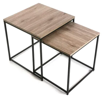 Beistelltisch-Set 2er, 50x50x50 cm, Holz/Metall, Braun