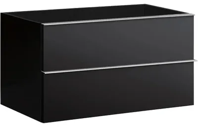 Zdjęcie produktu dla CERANO – Szafka łazienkowa pod umywalkę z uchwytem Velora – czarna matowa, chromowany uchwyt – 99 x 53 x 46,5 cm