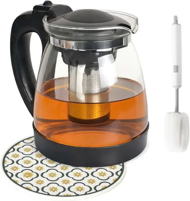 Image de Théière en verre, résistante à la chaleur, 2 litres, avec filtre en acier inoxydable, pour le thé en vrac