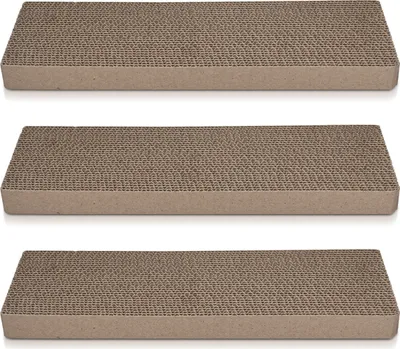 Produktbild von Navaris Katzen Kratzbrett 3er Set aus Karton - 41 x 13 x 3 cm Kratzpappe Kratzmatte - Kratz Pappe Katzenbrett für die Krallen Deiner Katze