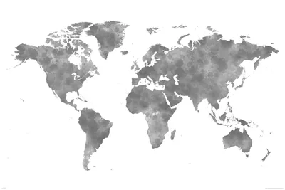 Immagine prodotto di Mappe - mappa del mondo - acquerello - grigio - poster didattico 91,5x61 cm