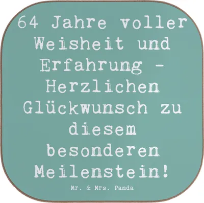 Produktbild von Mr. & Mrs. Panda Tassenuntersetzer Spruch 64. Geburtstag Weisheit - Meeresbrise - Geschenk, Tischuntersetzer, Untersetzer für Gläser, Anerkennung, Erfahrung, Alter, Glas