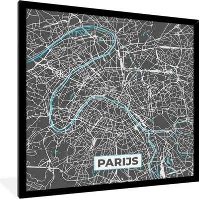 Produktbild von MuchoWow® Gerahmtes Poster Paris - Stadtplan - Blau - Karte 40x40 cm - Poster mit Schwarzem Bilderrahmen Wandposter Rahmen Foto Bilder - Mit Rahmen - Wanddekoration Schlafzimmer