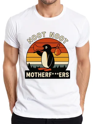 Obrázek produktu pro Pánské tričko Noot Noot Motherf***ers Retro Penguin Sunset Vintage, bílé, M