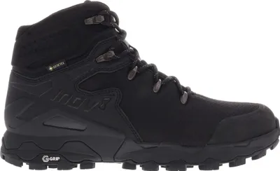 A black hiking boot is shown from the side against a white background.