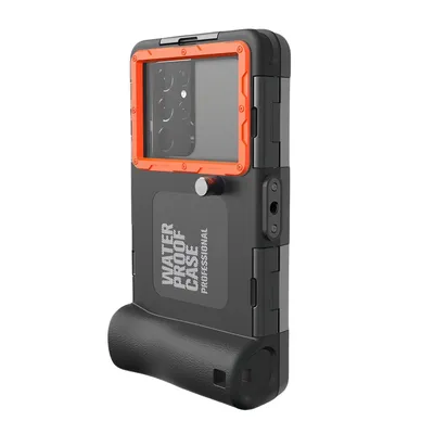 Produktbild von Wasserdichte Handyhülle,Taucher-Telefonhülle,15 m Tauchschutz mit Belüftungsöffnung, Handyhülle für iPhone, schwarz + orange