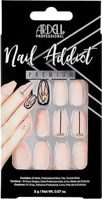 Obrázek produktu pro Ardell | 28 tipů - umělé nehty - |béžová, hnědá| - velikost M - tipy - lepidlo na nehty - geometrické krystaly - kompletní sada