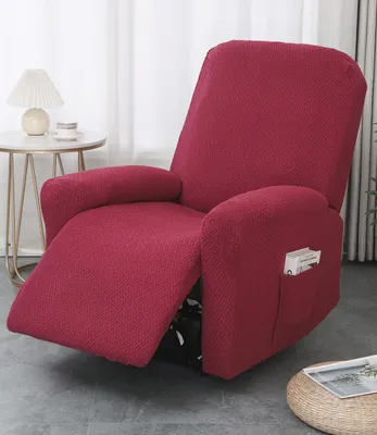 Produktbild von Jacquard Stretch Sesselbezug 4-teilig mit Taschen - Rot