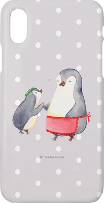 Produktbild von Mr. & Mrs. Panda Iphone 10 Handyhülle Pinguin mit Kind - Grau Pastell - Geschenk, X, Lieblingsmensch, Muttertag, Cover, Tochter, Mami, Vorbild Mama, Handy, Hülle