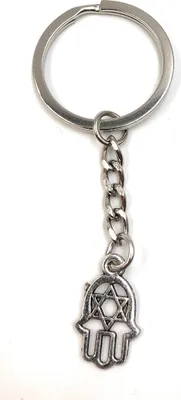 Zdjęcie produktu dla Onwomania Breloczek do kluczy Ręka z pentagramem Srebrny metalowy wisiorek Charm