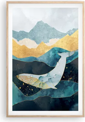 Produktbild von Gerahmtes Poster - Rahmen in heller Eiche - Buckelwal Geometrie Wal - 61x91,5 cm - Wand Bild - Wanddeko - Wandbilder - Kunstposter - Wandposter - Bilderrahmen - Bilder - Kunstdruck - P2NPA61x91-5166