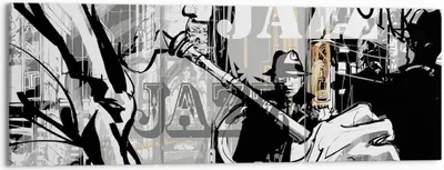 Produktbild von Bild auf Leinwand - Leinwandbild - Jazz Musik Musiker - 150x50cm - Wand Bild - Wanddeko - Leinwanddruck - Bilder - Kunstdruck - Wanddekoration - Leinwand bilder - Wandkunst - CA150x50-3792