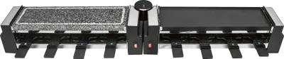 Produktbild von Clatronic Raclette Grill mit heißem Stein RG 3678 schwarz / Wendegussplatte / Partyspaß / Festtage / inkl. Pfännchen und Holzspachtel