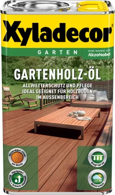 Produktbild von Xyladecor Gartenholz-Öl Farblos, 2,5 l - Schneller Schutz und frische Pflege für Holzböden