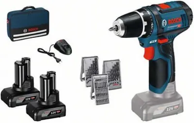 Zdjęcie produktu dla Bosch akumulatorowa wiertarko-wkrętarka GSR 12V-15 (10,8V) 2 akumulatory 4,0Ah torba wiertła